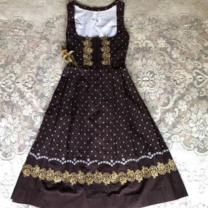 Elegant Brown and Gold Embroidered Dirndle- Oktoberfest